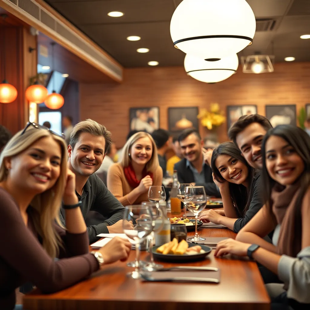 A stylish living room filled with people socializing and enjoying drinks. The room is elegantly decorated with a mix of modern and classic elements. A speaker in the corner is playing easy listening instrumental music, creating a relaxed and enjoyable ambiance.